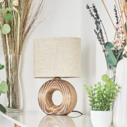 Lampes En Tissu-hofstein Lampe de table Francillon Brun, Chrome, Couleur bois, 1 lumière