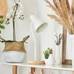 Luminaires Scandinaves-hofstein Lampe de table Kerzellec Bois clair, Blanc, 1 lumière