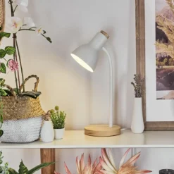 Luminaires Scandinaves-hofstein Lampe de table Kerzellec Bois clair, Blanc, 1 lumière