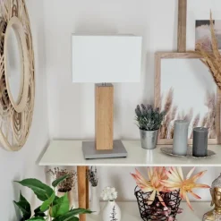 Lampes En Tissu-hofstein Lampe de table Kyneton Gris, Écru, Nickel mat, 1 lumière