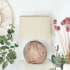 Lampes En Tissu-hofstein Lampe de table Lahnus Brun, Couleur bois, Blanc, 1 lumière