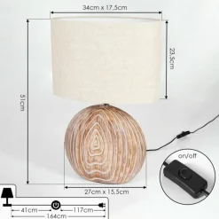 Lampes En Tissu-hofstein Lampe de table Lahnus Brun, Couleur bois, Blanc, 1 lumière
