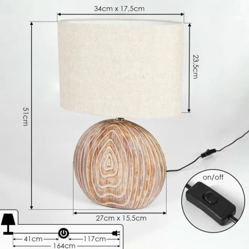 Lampes En Tissu-hofstein Lampe de table Lahnus Brun, Couleur bois, Blanc, 1 lumière