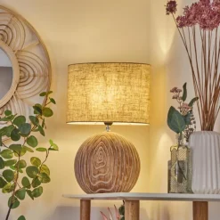 Lampes En Tissu-hofstein Lampe de table Lahnus Brun, Couleur bois, Blanc, 1 lumière