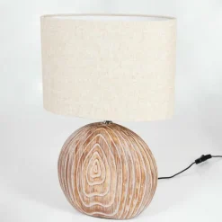 Lampes En Tissu-hofstein Lampe de table Lahnus Brun, Couleur bois, Blanc, 1 lumière