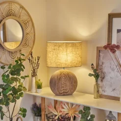 Lampes En Tissu-hofstein Lampe de table Lahnus Brun, Couleur bois, Blanc, 1 lumière