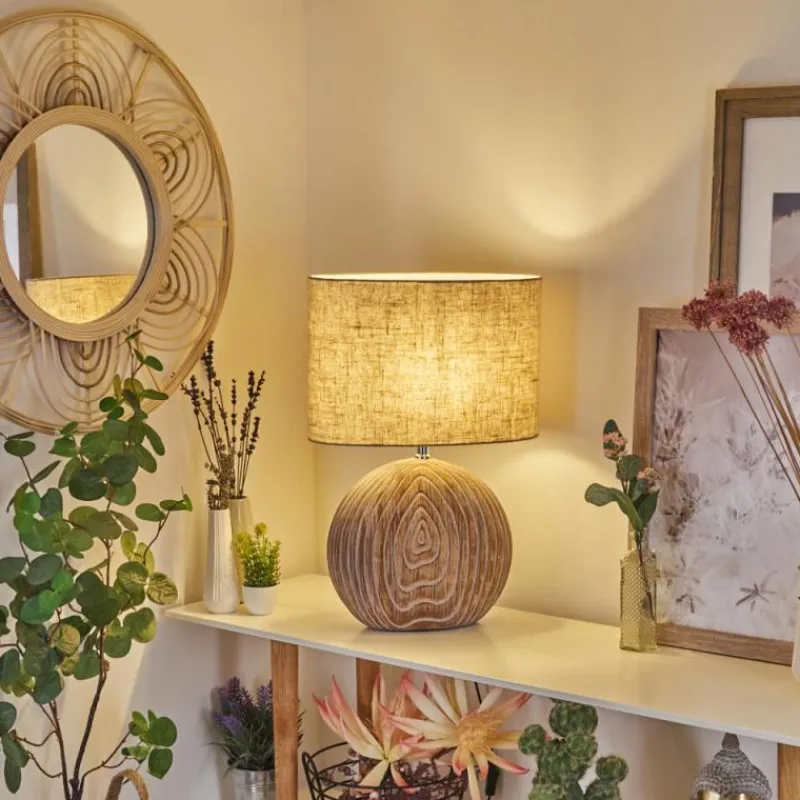 Lampes En Tissu-hofstein Lampe de table Lahnus Brun, Couleur bois, Blanc, 1 lumière