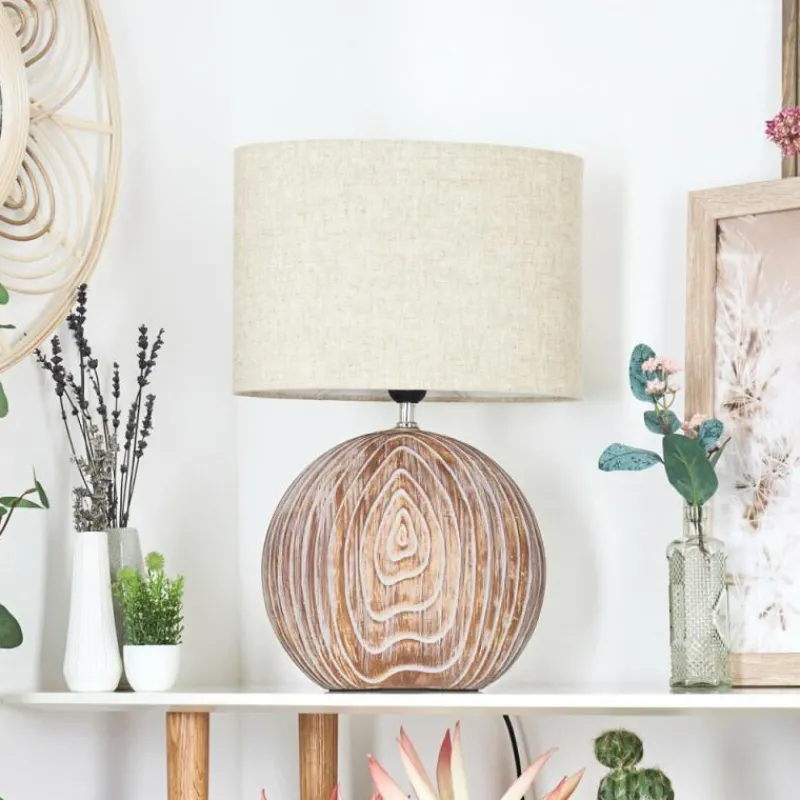 Lampes En Tissu-hofstein Lampe de table Lahnus Brun, Couleur bois, Blanc, 1 lumière