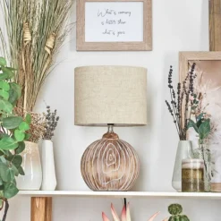 Lampes En Tissu-hofstein Lampe de table Lahnus Brun, Couleur bois, Blanc, 1 lumière