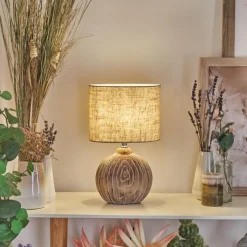 Lampes En Tissu-hofstein Lampe de table Lahnus Brun, Couleur bois, Blanc, 1 lumière