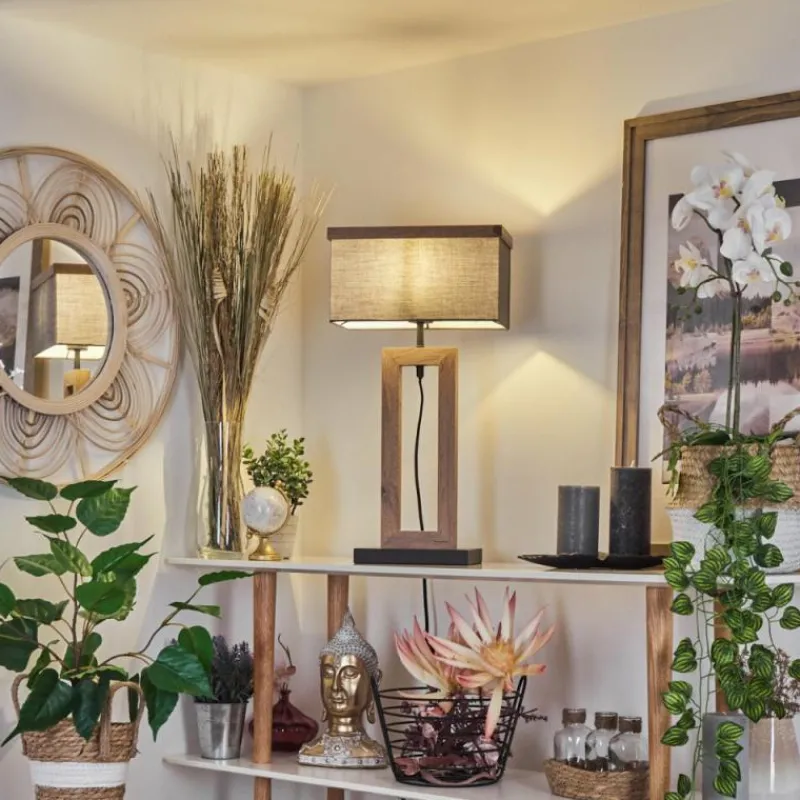 Lampes En Tissu-hofstein Lampe de table Lure Brun, Couleur bois, Noir, 1 lumière