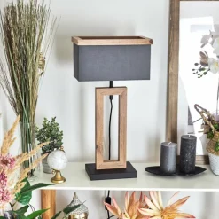 Lampes En Tissu-hofstein Lampe de table Lure Brun, Couleur bois, Noir, 1 lumière