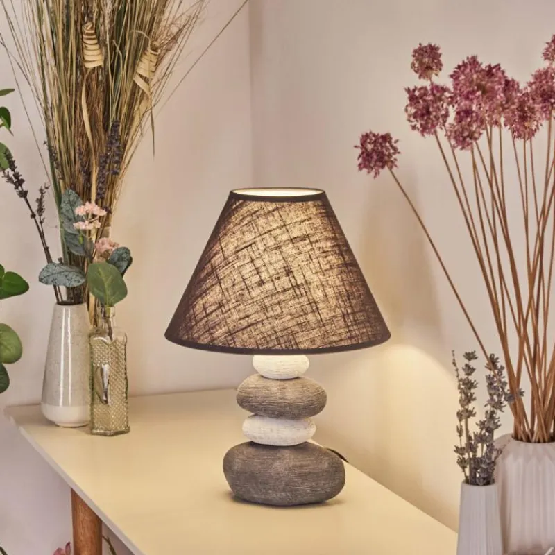 Lampes En Tissu-hofstein Lampe de table Palmela Gris, Blanc, 1 lumière