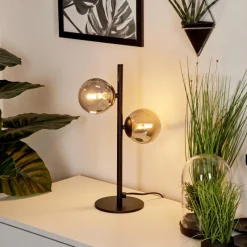 Suspension Verre Fumé-hofstein Lampe de table Remaisnil Noir, 2 lumières