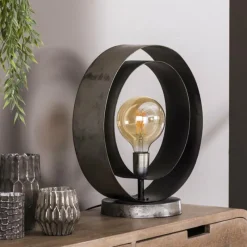 hofstein Lampe de table Rotar Argent Oxydé, 1 lumière* Lampes À Poser