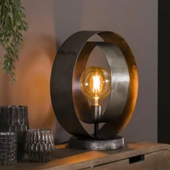 hofstein Lampe de table Rotar Argent Oxydé, 1 lumière* Lampes À Poser