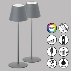 FHL easy Lampe de table 2 set Cosenza LED Gris, 1 lumière, Changeur de couleurs* Éclairage Led