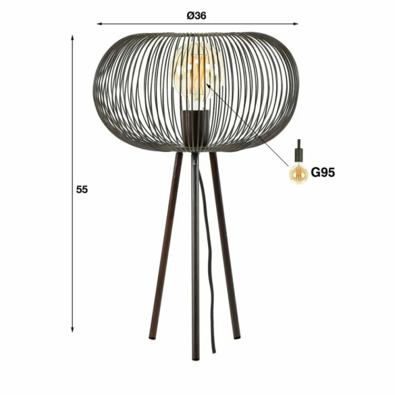 hofstein Lampe de table Vagney Nickel mat, Noir, 1 lumière* Lampes À Poser