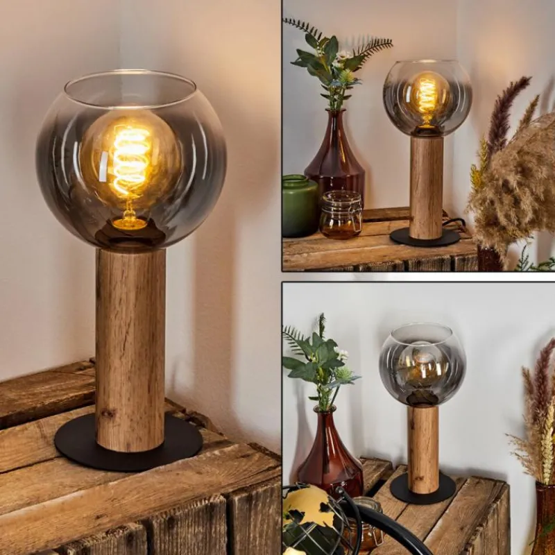 Suspension Verre Fumé-hofstein Lampe de table Vouhet Brun, Couleur bois, Noir, 1 lumière