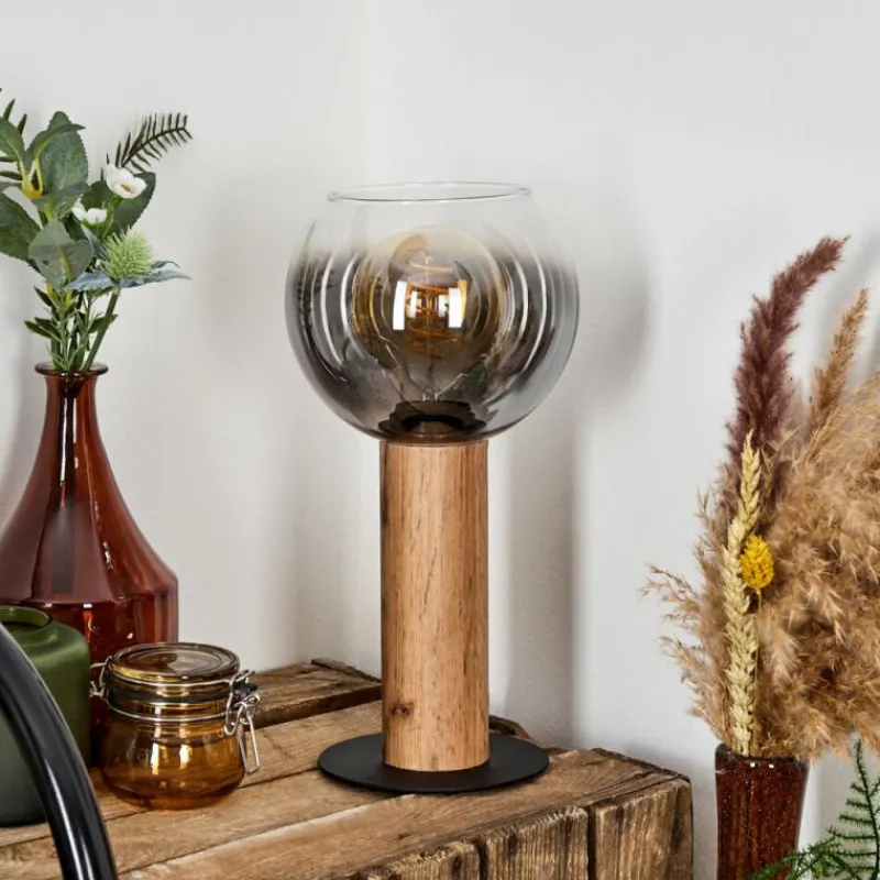 Suspension Verre Fumé-hofstein Lampe de table Vouhet Brun, Couleur bois, Noir, 1 lumière