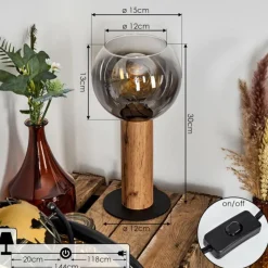 Suspension Verre Fumé-hofstein Lampe de table Vouhet Brun, Couleur bois, Noir, 1 lumière