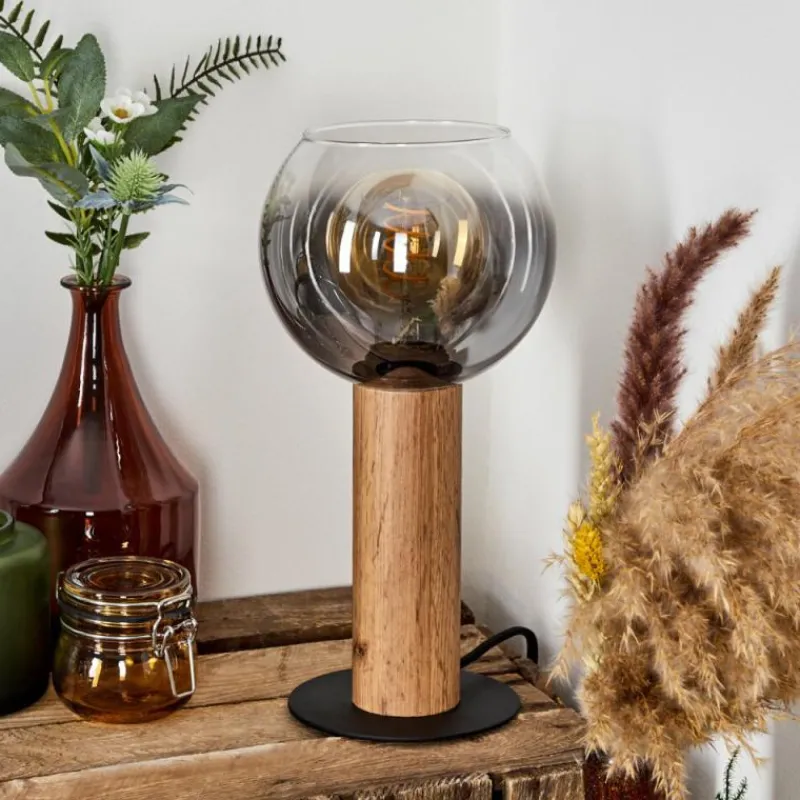 Suspension Verre Fumé-hofstein Lampe de table Vouhet Brun, Couleur bois, Noir, 1 lumière