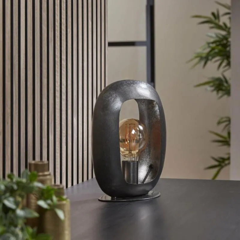 hofstein Lampe de table Arch Nickel mat, Noir, 1 lumière* Lampes À Poser