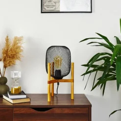 Style Boho-Chic-hofstein Lampe de table Ateponta Bois clair, Noir, 1 lumière