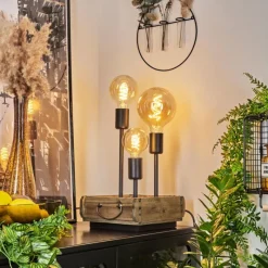 Style Boho-Chic-hofstein Lampe de table Avestruz Brun, Noir, 3 lumières