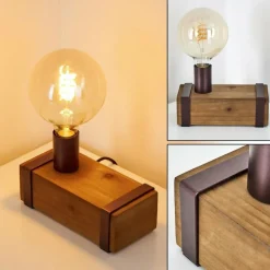 Lampes Industrielles-hofstein Lampe de table Balakovo Bois foncé, Rouille, 1 lumière