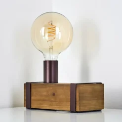 Lampes Industrielles-hofstein Lampe de table Balakovo Bois foncé, Rouille, 1 lumière