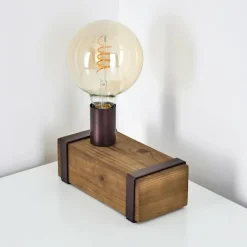 Lampes Industrielles-hofstein Lampe de table Balakovo Bois foncé, Rouille, 1 lumière