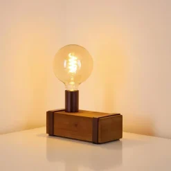 Lampes Industrielles-hofstein Lampe de table Balakovo Bois foncé, Rouille, 1 lumière