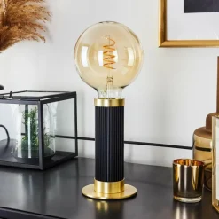 Lampes Vintages & Rétros-hofstein Lampe de table Caledonia Laiton, Noir, 1 lumière