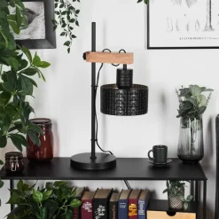 Lampes Dorées-hofstein Lampe de table Chabian Brun, Couleur bois, Noir, 1 lumière