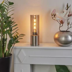 Suspension Verre Fumé-hofstein Lampe de table Dulcita Nickel mat, 1 lumière