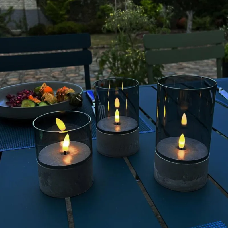 Suspension Verre Fumé-Luminaires Brilliant Lampe de table extérieure, set de 3 Brilliant Bougie LED Gris, 1 lumière