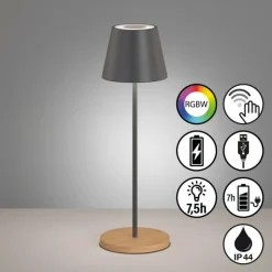 Lampes En Bois-FHL easy Lampe de table Cosenza LED Gris, Écru, 1 lumière, Changeur de couleurs