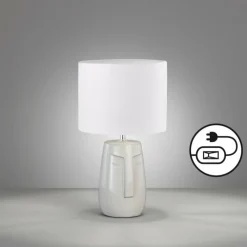 Lampes En Tissu-Luminaires Fischer & Honsel Lampe de table Fischer & Honsel Face Beige, 1 lumière