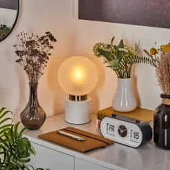 hofstein Lampe de table Flawil Nickel mat, Blanc, 1 lumière