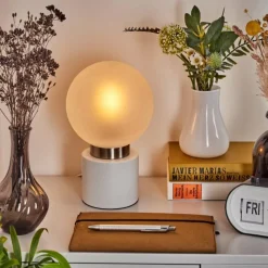 hofstein Lampe de table Flawil Nickel mat, Blanc, 1 lumière