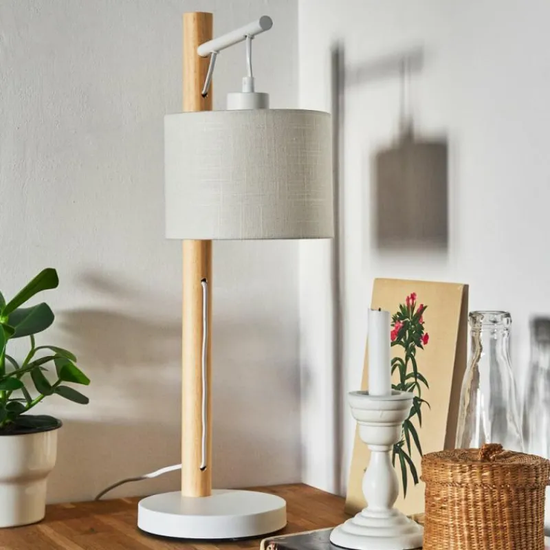Lampes En Tissu-hofstein Lampe de table Geelong Bois clair, Blanc, 1 lumière