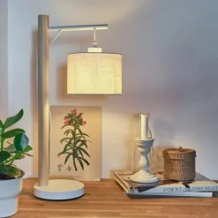 Lampes En Tissu-hofstein Lampe de table Geelong Bois clair, Blanc, 1 lumière
