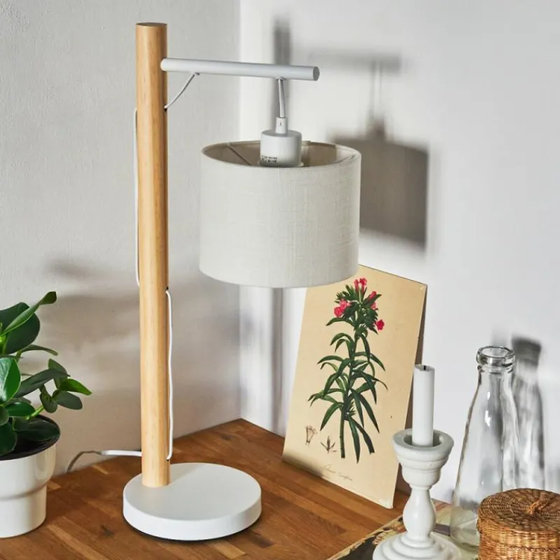 Lampes En Tissu-hofstein Lampe de table Geelong Bois clair, Blanc, 1 lumière