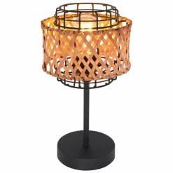 Style Boho-Chic-Luminaires Globo Lighting Lampe de table Globo GINA Bois foncé, Noir, 1 lumière