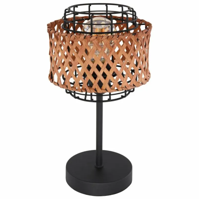 Style Boho-Chic-Luminaires Globo Lighting Lampe de table Globo GINA Bois foncé, Noir, 1 lumière