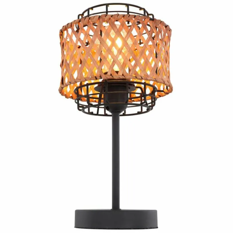 Style Boho-Chic-Luminaires Globo Lighting Lampe de table Globo GINA Bois foncé, Noir, 1 lumière