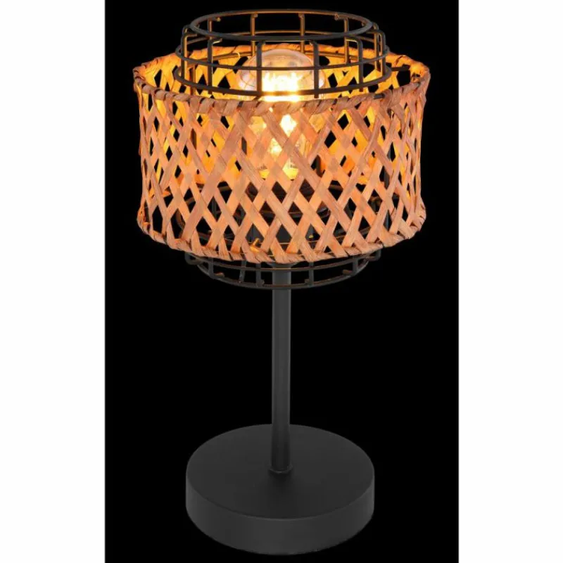 Style Boho-Chic-Luminaires Globo Lighting Lampe de table Globo GINA Bois foncé, Noir, 1 lumière