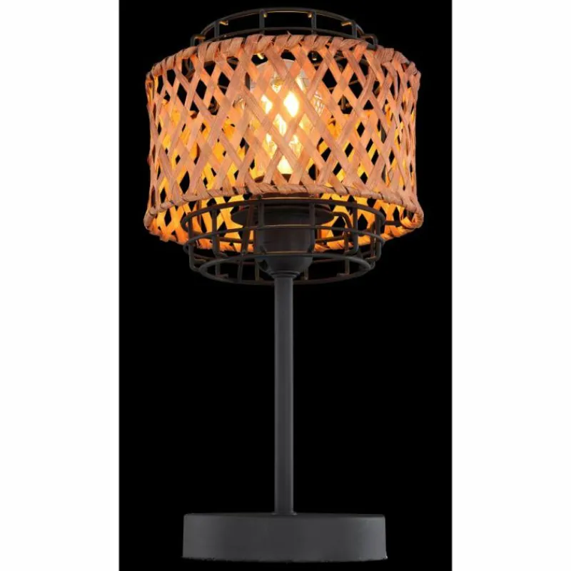 Style Boho-Chic-Luminaires Globo Lighting Lampe de table Globo GINA Bois foncé, Noir, 1 lumière
