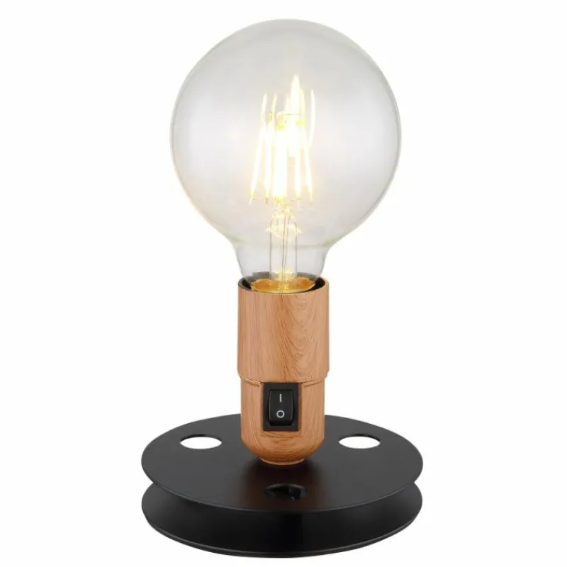 Lampes En Bois-Luminaires Globo Lighting Lampe de table Globo JOHANNA Couleur bois, Noir, 1 lumière